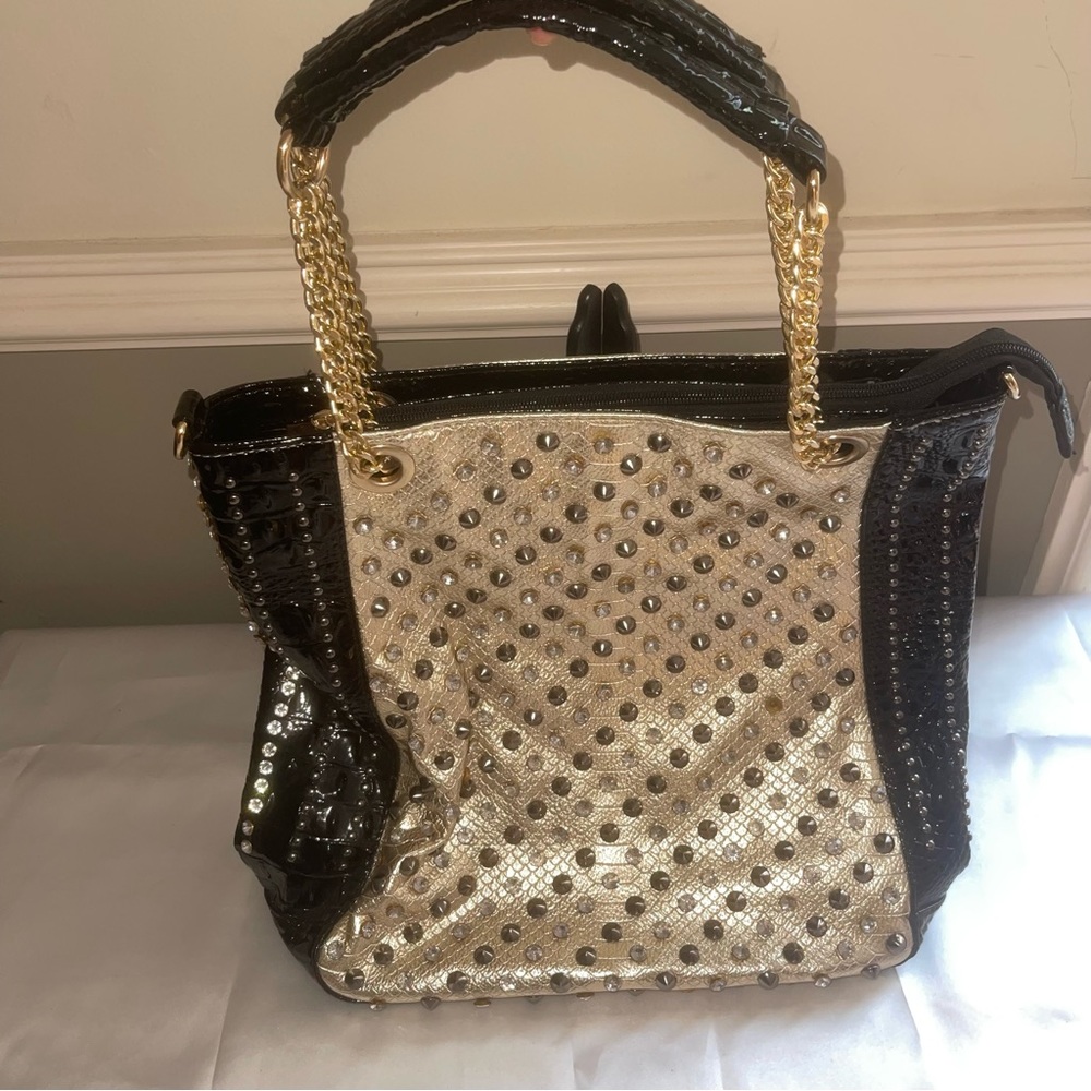 Black & Gold Studded Purse /Shoulder Purse / Tote / Laptop Purse